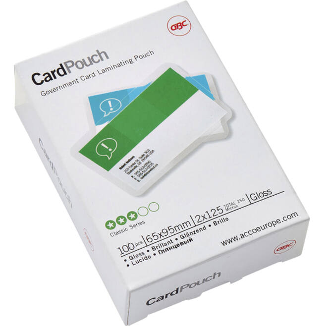 Lamineerhoes GBC overheids card 65x95mm 2x125micron 100stuks