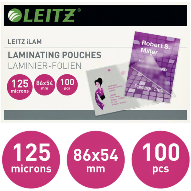 Lamineerhoes Leitz iLAM 54x86mm 2x125micron EVA 100 stuks