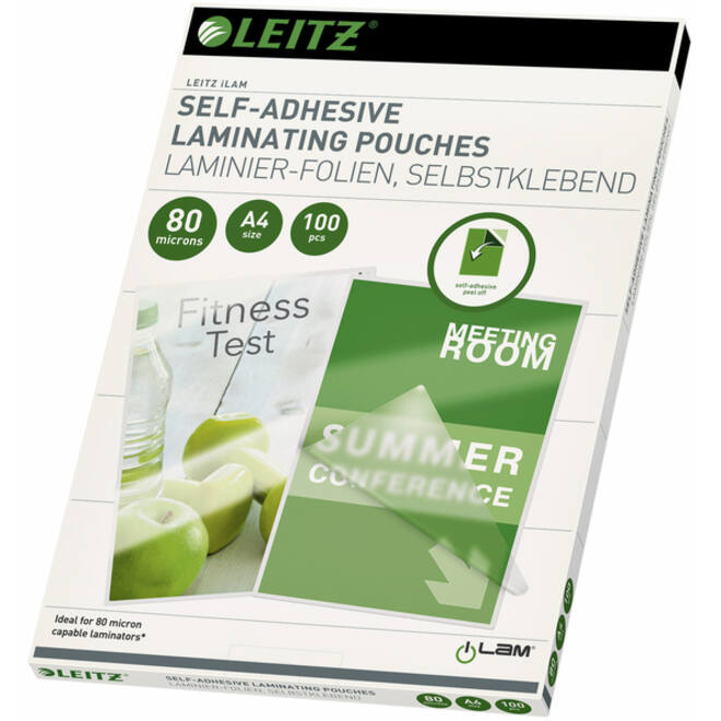 Lamineerhoes Leitz iLAM A4 zelfklevend 2x80micron EVA 100 stuks