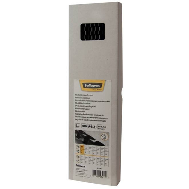 Bindrug Fellowes 6mm 21rings A4 zwart 100stuks