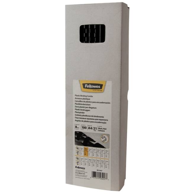 Bindrug Fellowes 8mm 21rings A4 zwart 100stuks