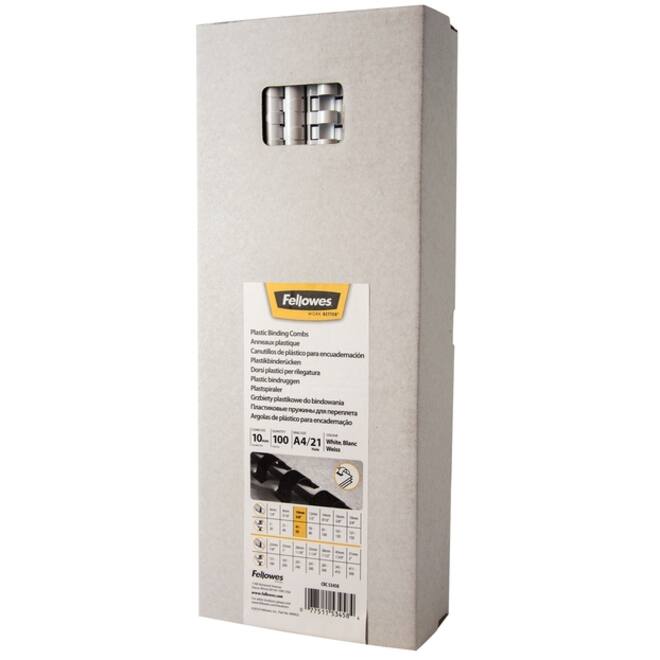 Bindrug Fellowes 10mm 21rings A4 wit 100stuks