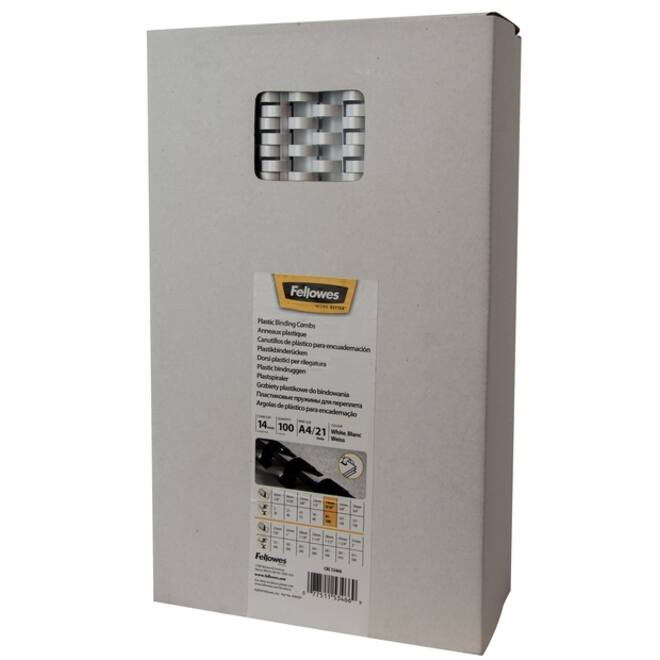 Bindrug Fellowes 14mm 21rings A4 wit 100stuks