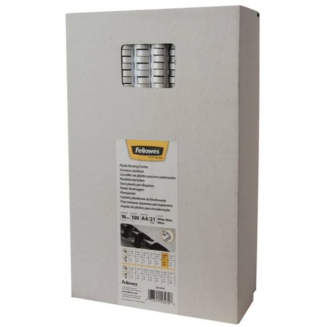 Bindrug Fellowes 16mm 21rings A4 wit 100stuks