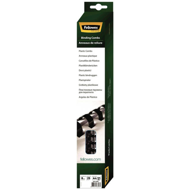 Bindrug Fellowes 8mm 21rings A4 zwart 25stuks