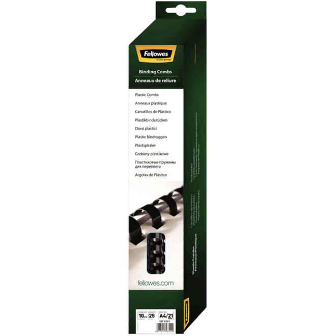 Bindrug Fellowes 10mm 21rings A4 zwart 25stuks