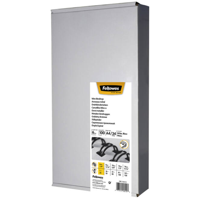 Draadrug Fellowes 6mm 34-rings A4 wit 100stuks
