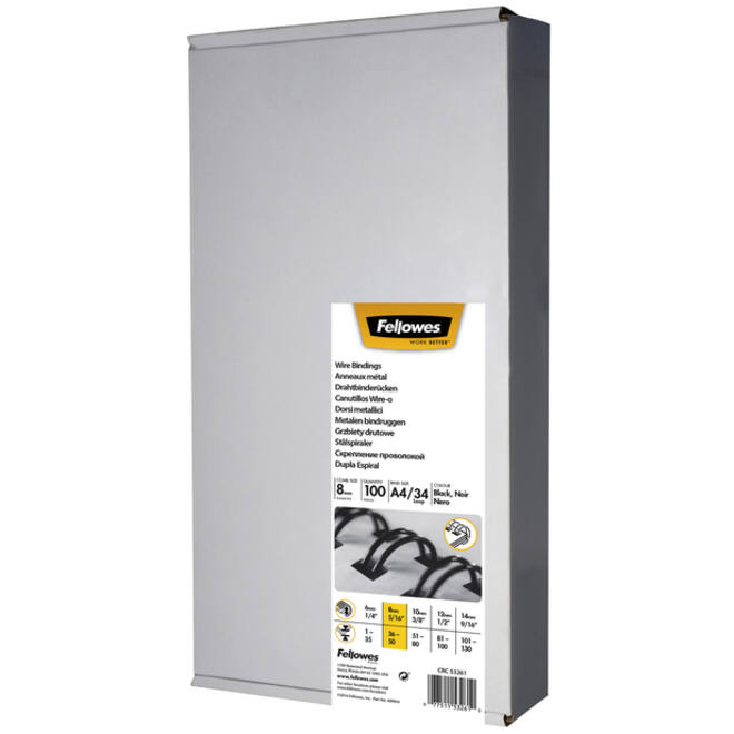 Draadrug Fellowes 8mm 34-rings A4 zwart 100stuks