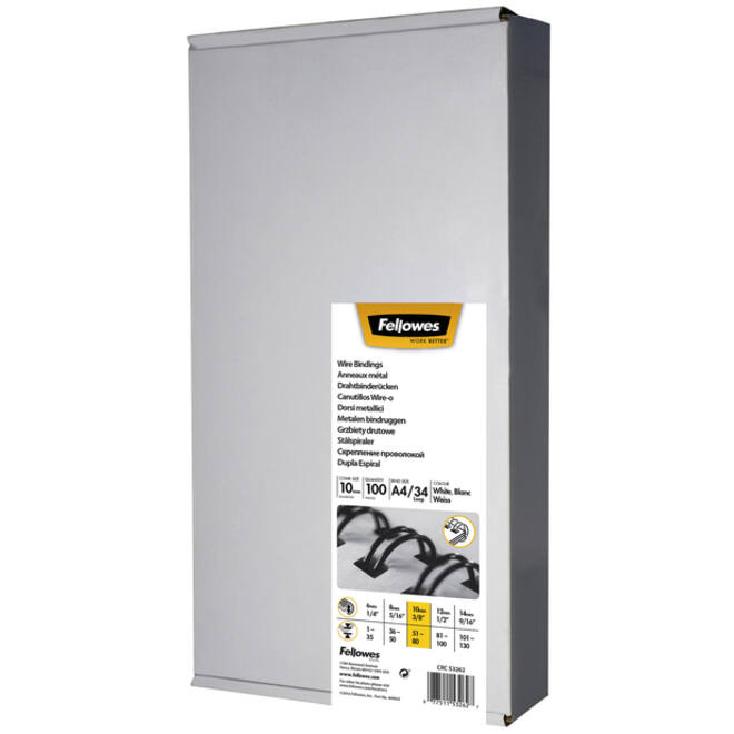 Draadrug Fellowes 10mm 34-rings A4 zilver 100stuks