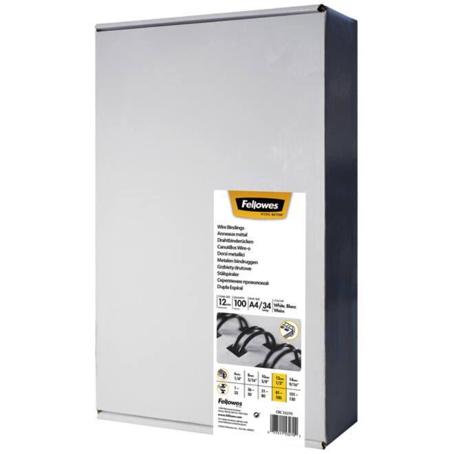 Draadrug Fellowes 12mm 34-rings A4 wit 100stuks