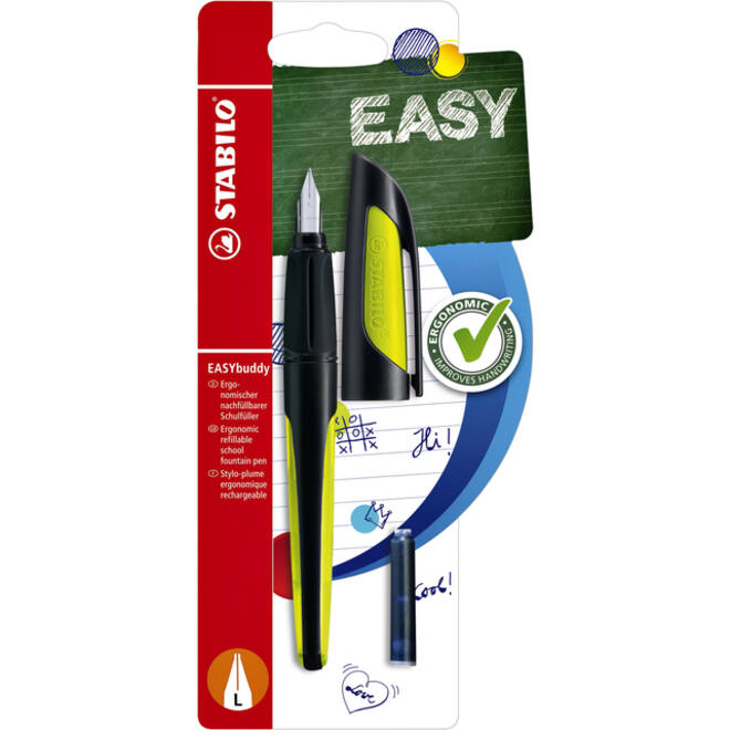 Vulpen STABILO Easybuddy linkshandig large zwart/lime blister à 1 stuk