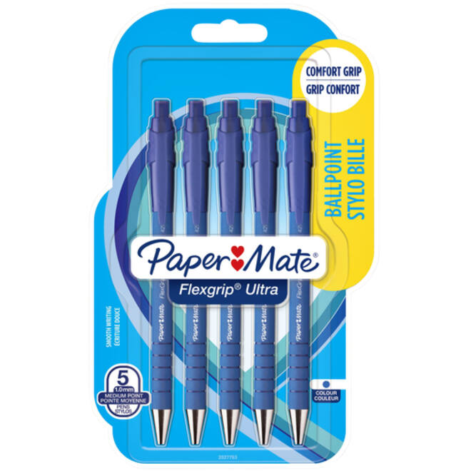 Balpen Paper Mate Flexgrip Ultra medium blauw blister à 5 stuks