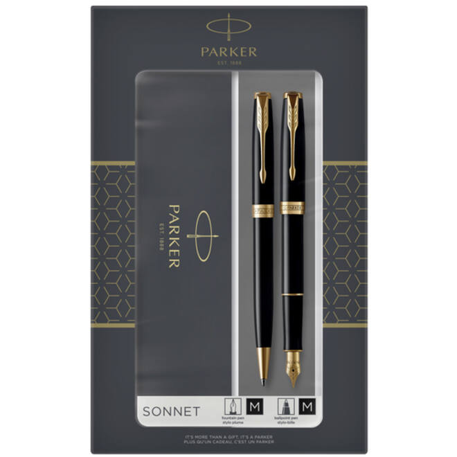 Balpen en vulpen Parker Sonnet black lacquer GT medium