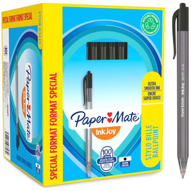 Balpen Paper Mate Inkjoy 100RT medium zwart valuepack 80+20 gratis