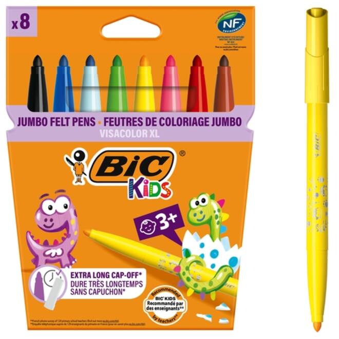 Kleurstift BicKids Visacolor XL assorti blister à 8 stuks