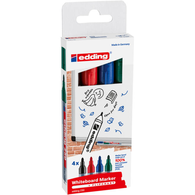 Viltstift edding 250 whiteboard rond 1.5-3mm assorti etui à 4 stuks