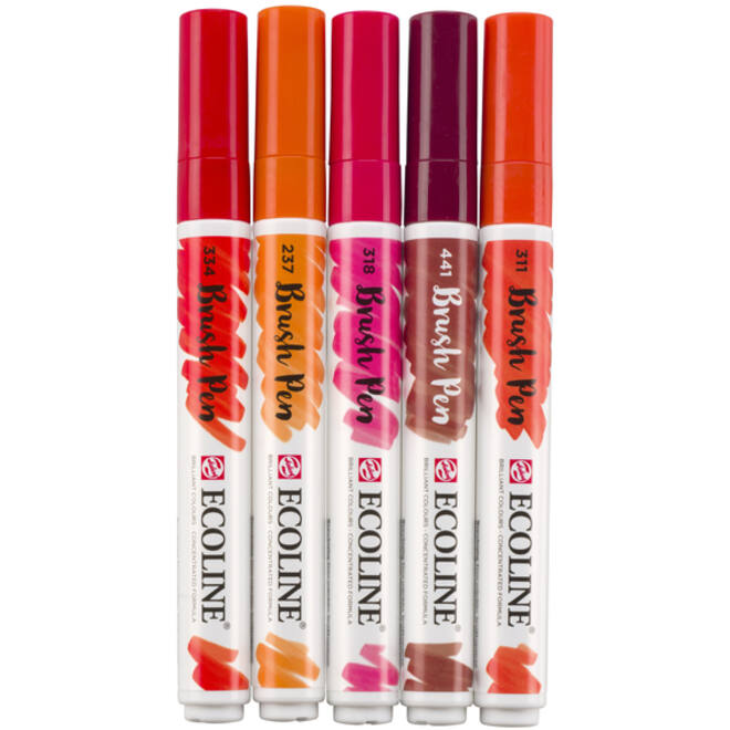 Brushpen Talens Ecoline set-rood blister à 5 stuks ass