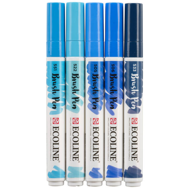 Brushpen Talens Ecoline set-blauw blister à 5 stuks ass