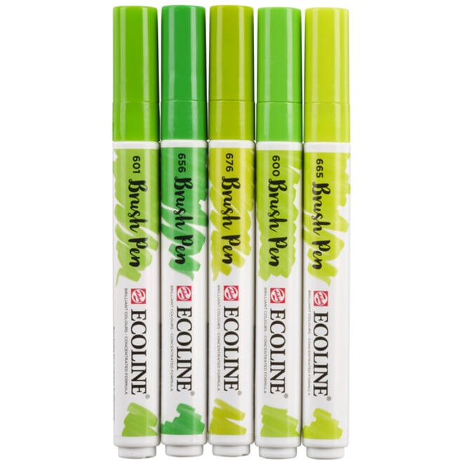 Brushpen Talens Ecoline set-groen blister à 5 stuks ass