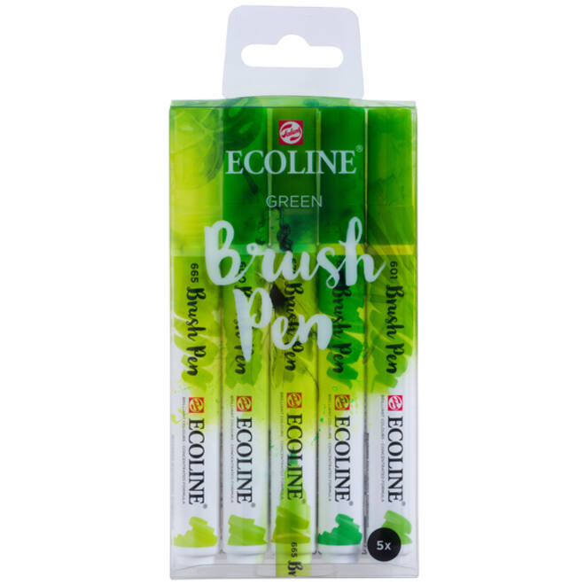 Brushpen Talens Ecoline set-groen blister à 5 stuks ass