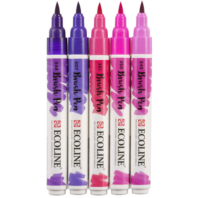 Brushpen Talens Ecoline set-violet blister à 5 stuks ass