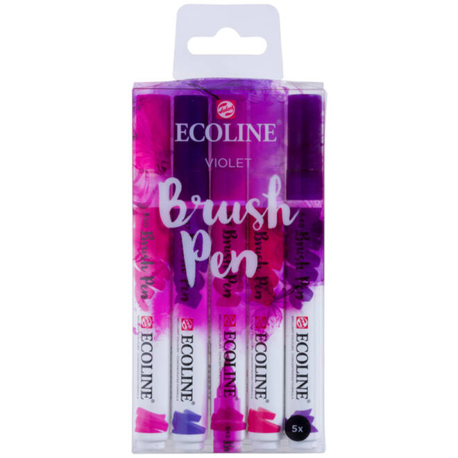 Brushpen Talens Ecoline set-violet blister à 5 stuks ass