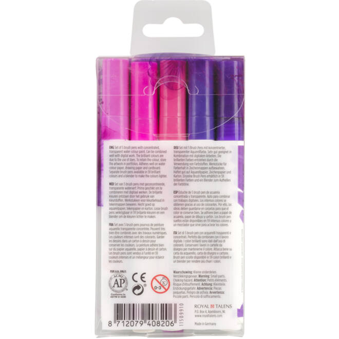 Brushpen Talens Ecoline set-violet blister à 5 stuks ass