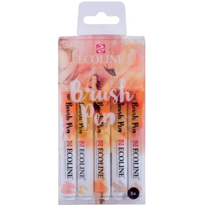 Brushpen Talens Ecoline set-beigeroze blister à 5 stuks ass