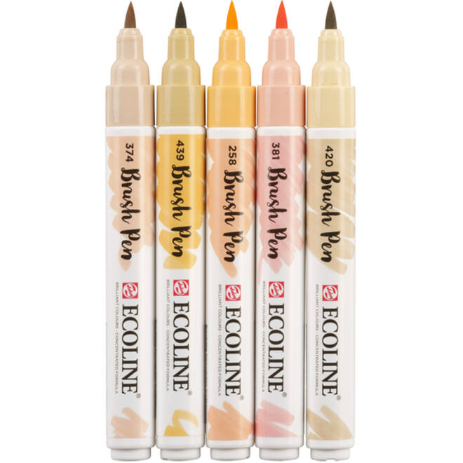 Brushpen Talens Ecoline set-beigeroze blister à 5 stuks ass