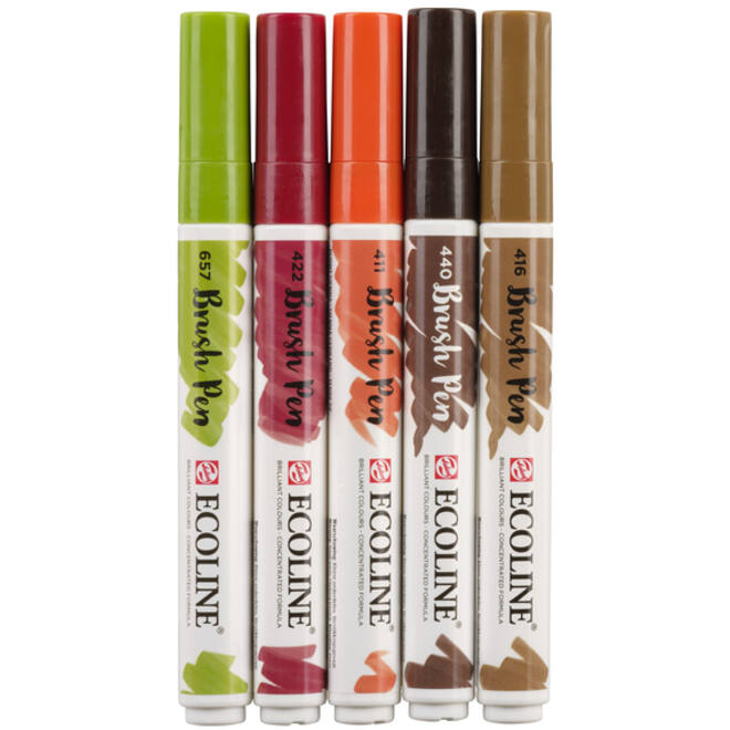 Brushpen Talens Ecoline set-herfst assorti blister à 5 stuks ass