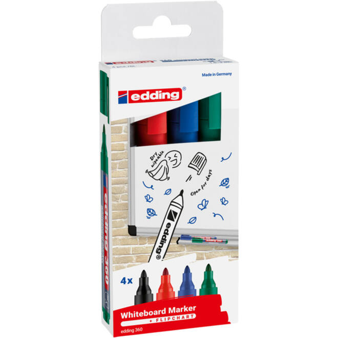 Viltstift edding 360 whiteboard rond 1.5-3mm assorti set à 4 stuks