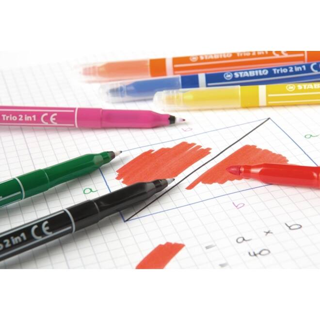 Viltstift STABILO Trio 2 in 1 assorti etui à 10 stuks