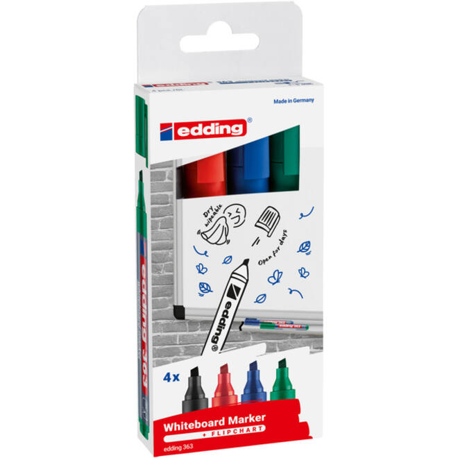 Viltstift edding 363 whiteboard schuin 1-5mm assorti set à 4 stuks