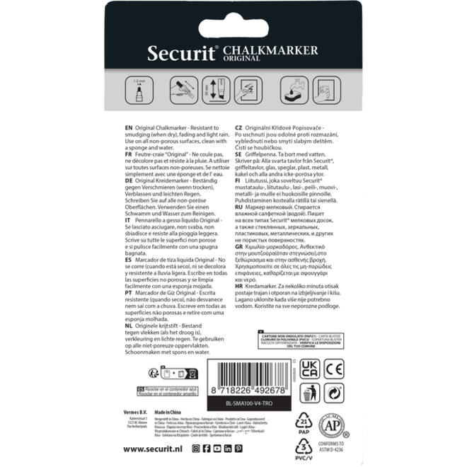 Krijtstift Securit SMA-100 rond ass 1-2mm blister à 4st