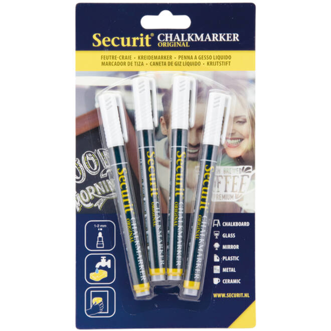 Krijtstift Securit SMA-100 rond wit 1-2mm blister à 4st