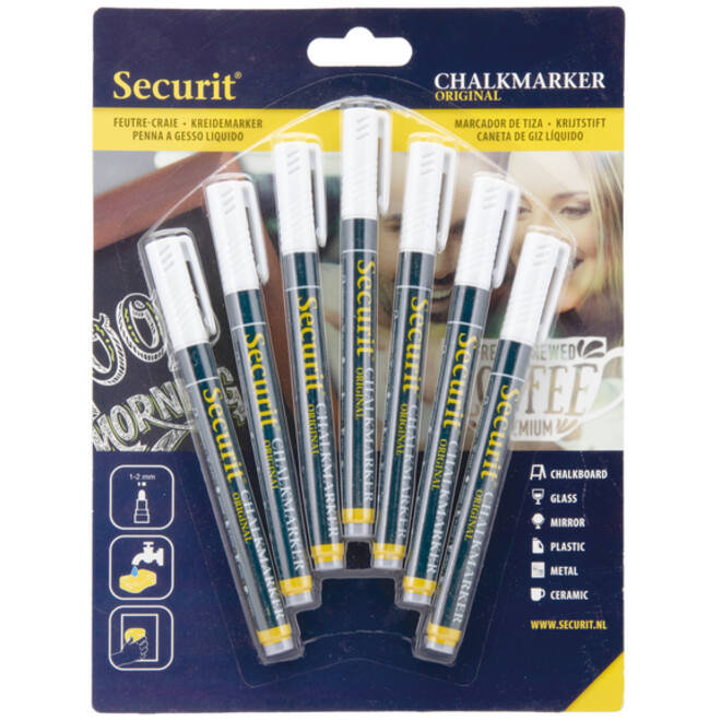 Krijtstift Securit SMA-100 rond wit 1-2mm blister à 7st