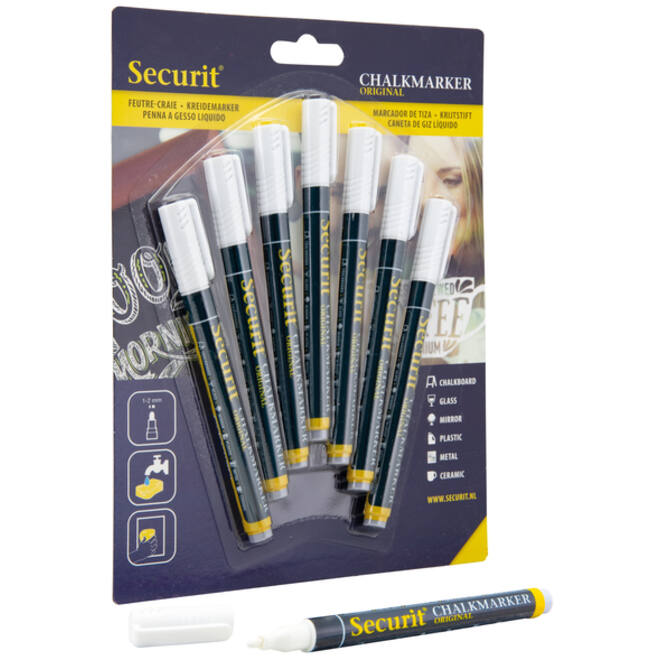 Krijtstift Securit SMA-100 rond wit 1-2mm blister à 7st