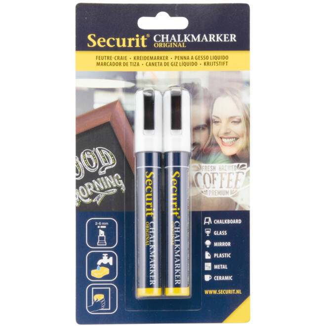 Krijtstift Securit SMA-510 schuin wit 2-6mm blister à 2st