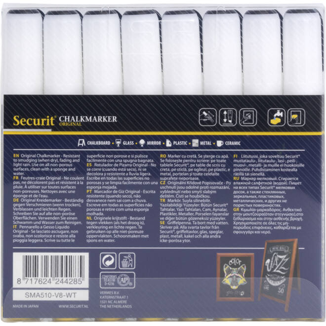 Krijtstift Securit SMA-510 schuin wit 2-6mm blister à 8st