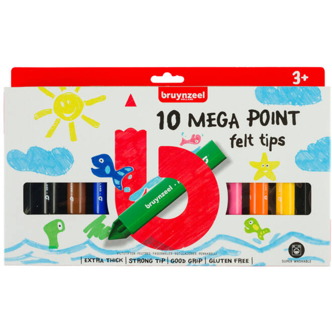 Viltstift Bruynzeel Kids mega point blister à 10 stuks assorti