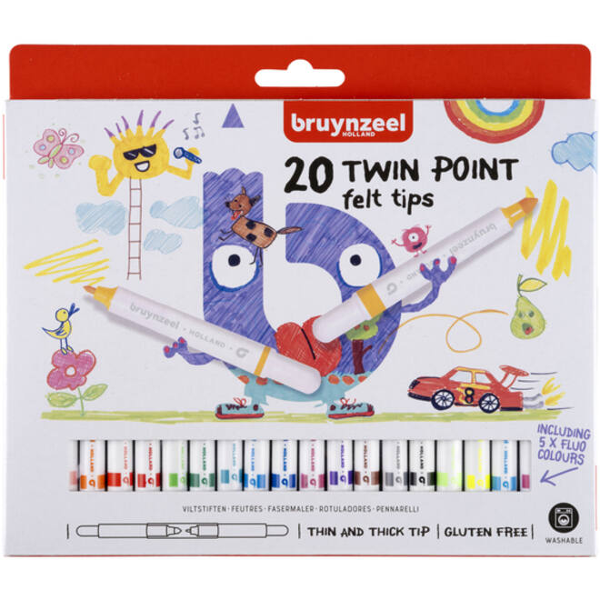 Viltstift Bruynzeel Kids Twin Points blister à 20 stuks assorti