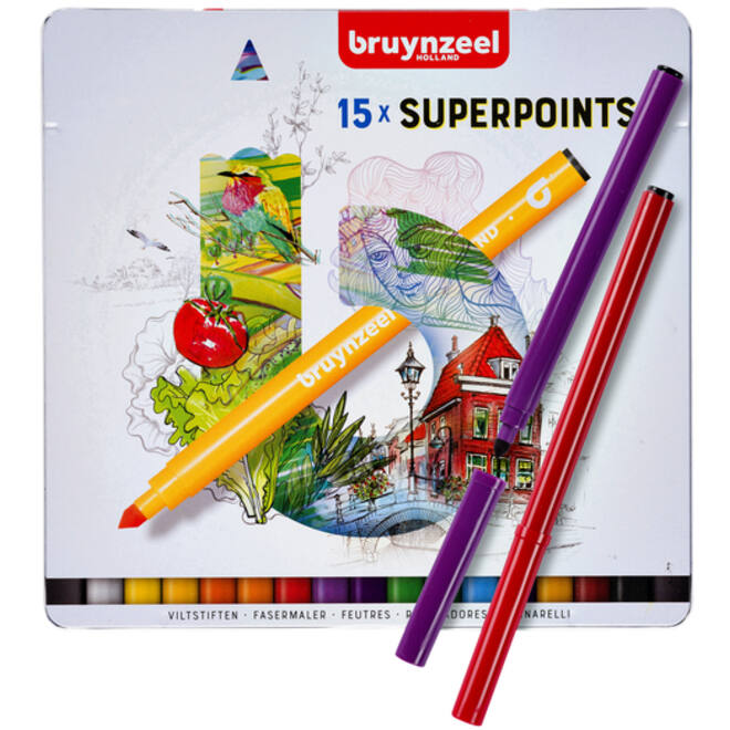 Viltstift Bruynzeel Expression super points blik à 15 stuks assorti