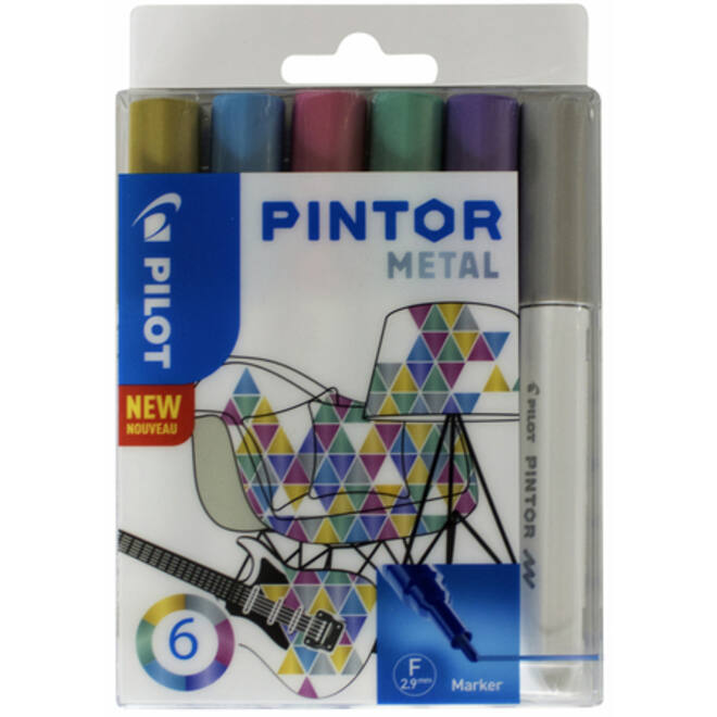 Verfstift Pilot Pintor metallic fijn assorti etui à 6 stuks