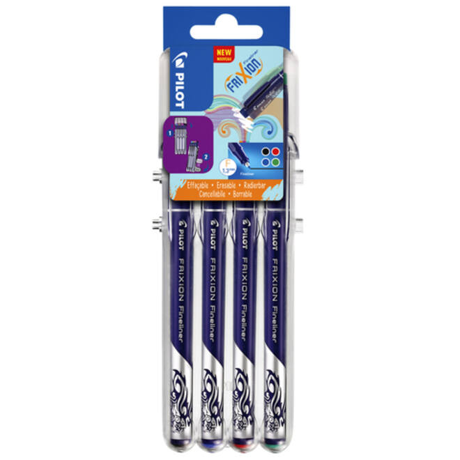 Fineliner Pilot friXion fijn assorti etui à 4 stuks