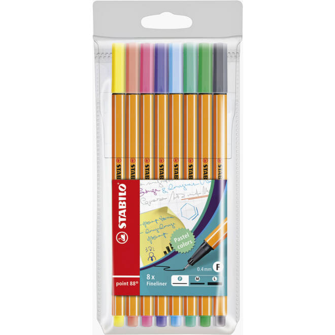 Fineliner STABILO point 88/8 fijn pastel assorti etui à 8 stuks