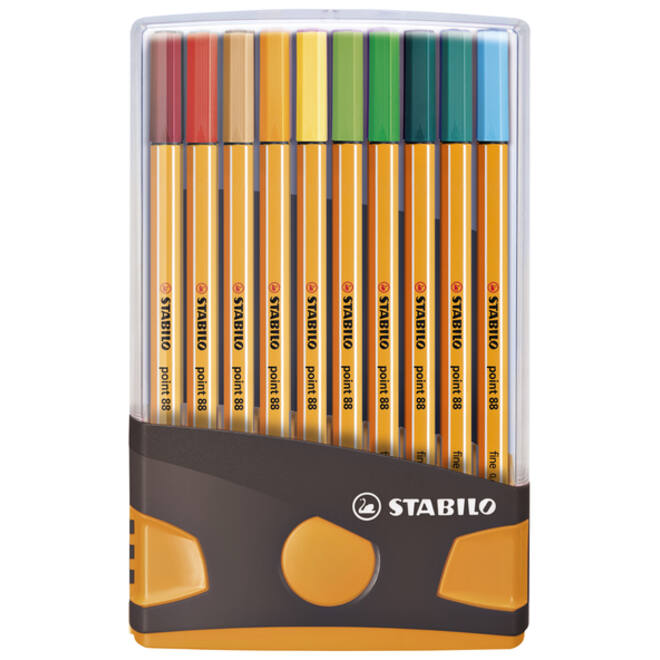 Fineliner STABILO point 88/20 ColorParade rollerset antraciet/oranje fijn assorti etui à 20 stuks