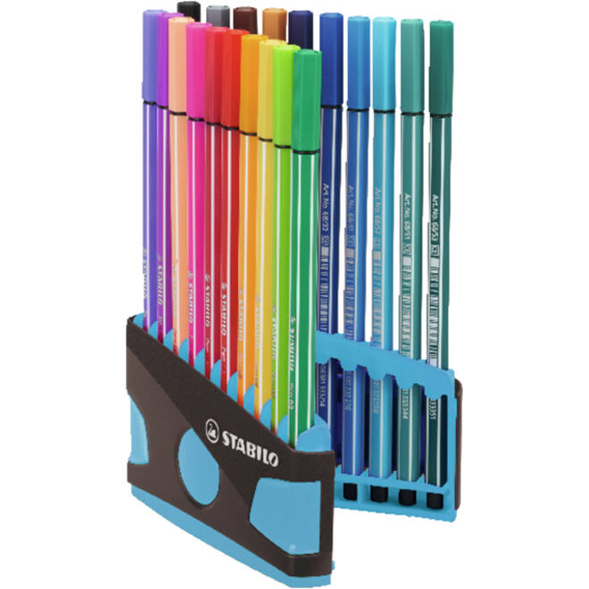 Viltstift STABILO Pen 68/20 ColorParade in antr/turq etui M ass 20st