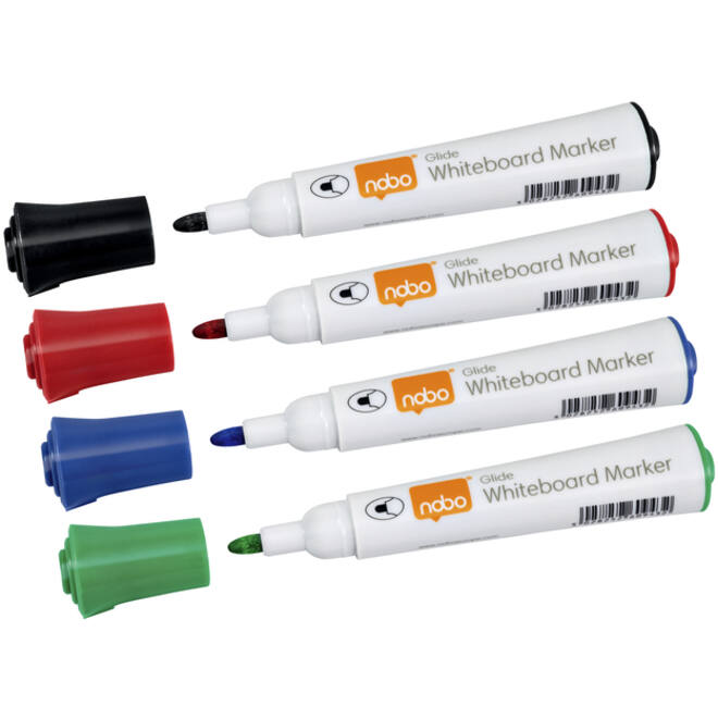 Viltstift Nobo whiteboard Glide rond assorti 3mm 4st