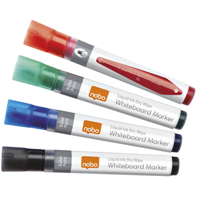 Viltstift Nobo whiteboard Liquid ink rond assorti 3mm 4st