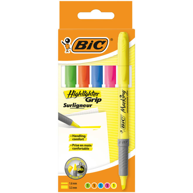 Markeerstift Bic grip assorti etui à 5 stuks
